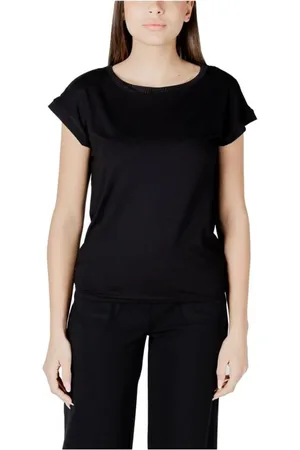 Street one Top, Dame, Sort, M, Elegant Viskose T-shirt med Dekorativ Halsudskæring