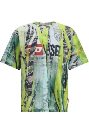 Diesel Top, Herre, Flerfarvet, L, Bomuld, Ribbet Crew Neck T-shirt med Split Effekt