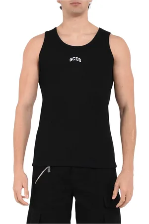 GCDS Top, Herre, Sort, XL, Bomuld, Ribbet tanktop med broderet logo