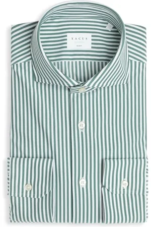 Xacus Skjorte, Herre, Grøn, 2XL, Stribet Fransk Krave Skræddersyet Skjorte