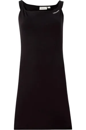 Calvin Klein Kjole, Dame, Sort, L, Ærmeløs Viskosekjole med Logo