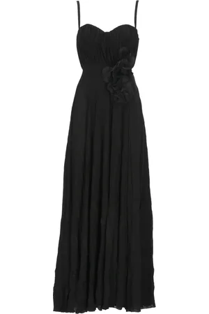 Elisabetta Franchi Kjole, Dame, Sort, L, Uld, Sort Lurex Kjole med Blomsterapplikation