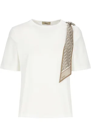 HERNO Top, Dame, Hvid, S, Bomuld, Hvid Bomuldst-shirt med Logoed Foulard