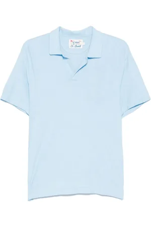 MC2 SAINT BARTH Top, Herre, Blå, L, Blå Split Hals Logo Ærme Skjorte