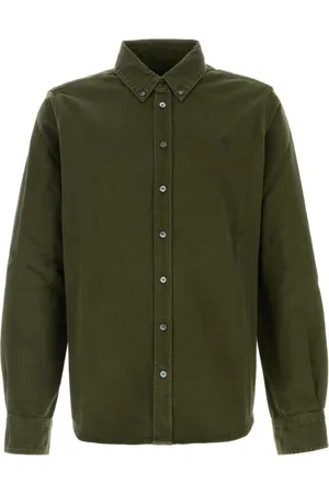 Ami Skjorte, Herre, Grøn, M, Denim, Denim skjorte i flaskegrøn