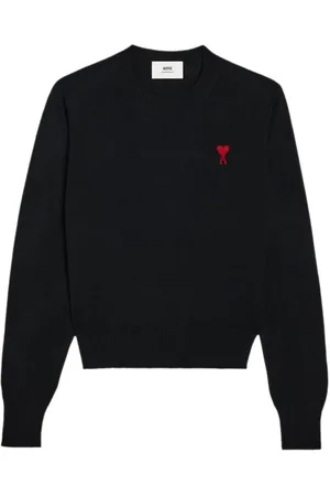 Ami Strik, Dame, Sort, XS, Uld, Sort uldtrøje med monogrammotiv