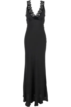 SEMICOUTURE Kjole, Dame, Sort, S, Sort Blonde V-Hals Ærmeløs Kjole