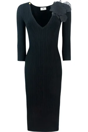 Elisabetta Franchi Kjole, Dame, Sort, M, Polyester, Sort Blomsterdetalje Kjole