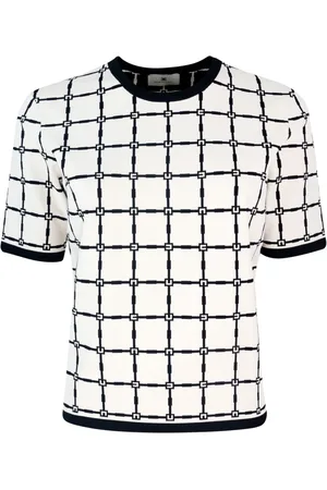 Elisabetta Franchi Top, Dame, Hvid, S, Uld, Hvide T-shirts og Polos med Guldmetal Knapper