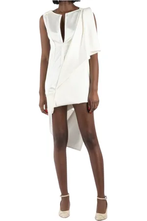 Maison Margiela Kjole, Dame, Hvid, XS, Uld, Hvid Off-Shoulder Kjole