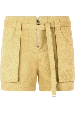 Roberto Cavalli Shorts, Dame, Brun, 2XS, Bomuld, Python Print Bæltede Bomuldsshorts