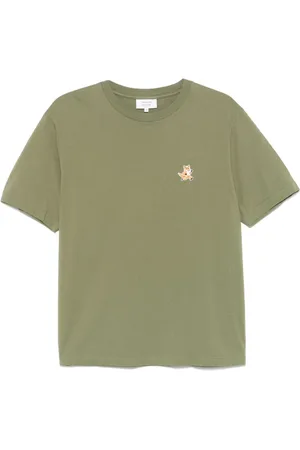 Maison Kitsuné Top, Herre, Grøn, M, Bomuld, Ræv Motiv Crew Neck T-shirt