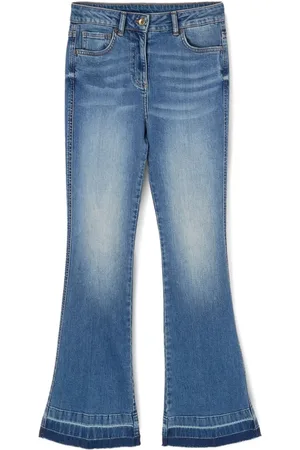 Motivi Jeans, Dame, Blå, XS, Bomuld, Flare jeans med frynset kant