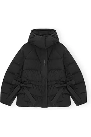 Ganni Jakke, Dame, Sort, L/XL, Uld, Oversized Puffer Jakke Tech Seersucker