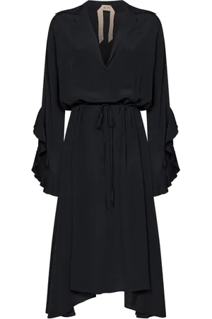 Nº21 Kjole, Dame, Sort, XS, Sort Silkeblandings Asymmetrisk Kjole