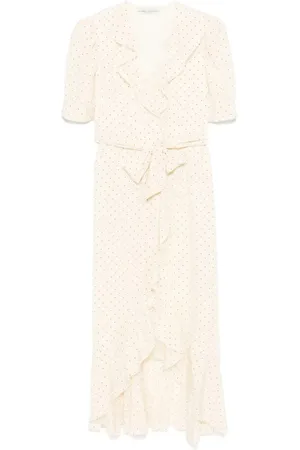 Alessandra Rich Kjole, Dame, , L, Polka Dot Silke Wrap Kjole med Bælte