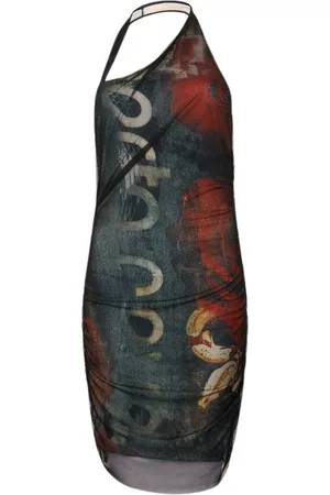 Roberto Cavalli Kjole, Dame, Flerfarvet, M, Uld, Rose & Snake Mini Kjole