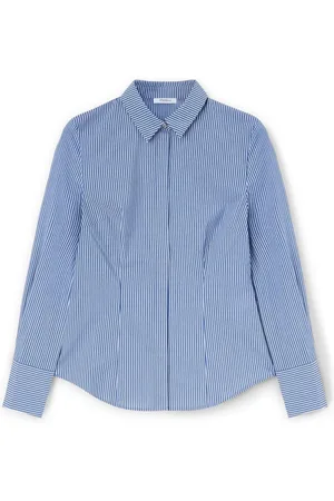Motivi Bluser & Skjorter, Dame, Blå, XS, Bomuld, Skjortebluse i stribet poplin