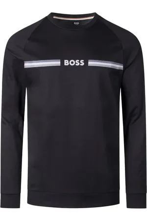 HUGO BOSS Top, Herre, Sort, S, Bomuld, Sort Bomuldssweatshirt Normal Pasform Rund Hals Langærmet Trykt Logo