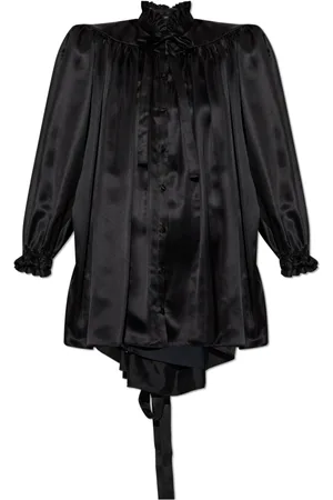 Balenciaga Bluser & Skjorter, Dame, Sort, XS, Uld, Silkeskjorte med dekorativt bånd i halsudskæringen