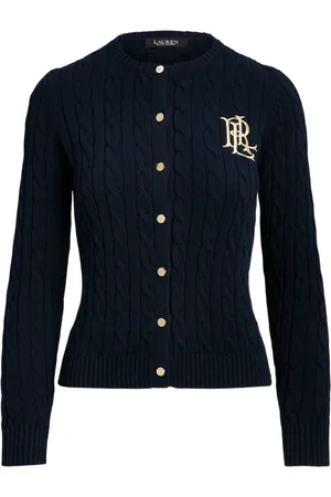 Ralph Lauren Strik, Dame, Blå, L, Bomuld, Cable Knit Cardigan