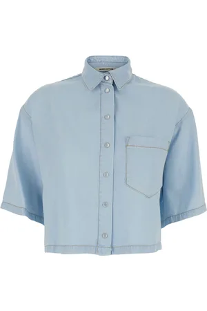 SEMICOUTURE Bluser & Skjorter, Dame, Blå, S, Uld, Blå Cropped Skjorte