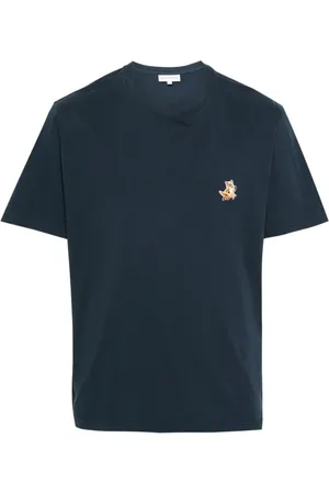Maison Kitsuné Top, Dame, Blå, M, Bomuld, Marineblå Fox Patch Komfort T-Shirt
