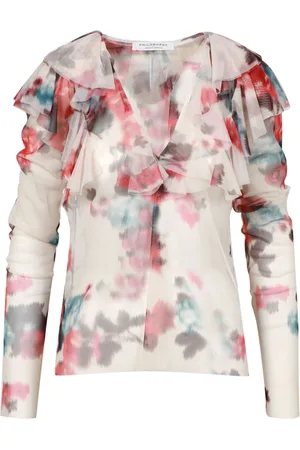 Serafini Bluser & Skjorter, Dame, Flerfarvet, XS, Tyl, Blomsterprint Tyl Ruffle Kjole