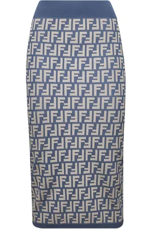 Fendi Nederdel, Dame, Blå, S, Denim, Blå Denim Jacquard Strik Nederdel