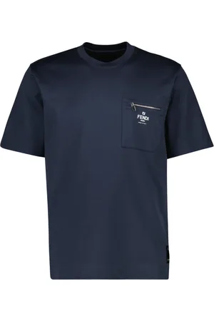 Fendi Top, Herre, Blå, M, Bomuld, Blå Marine Rund Hals Kortærmet T-shirt