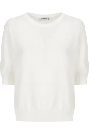 KANGRA CASHMERE Strik, Dame, Hvid, M, Bomuld, Hvid Cashmere Bomuld T-shirt Kvinde Rund Hals