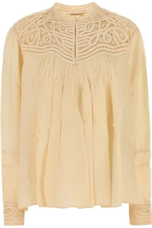 BODE Bluser & Skjorter, Dame, Gul, S, Satin, Creme Satin Broderi Bluse