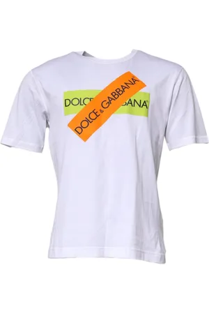 Dolce & Gabbana Top, Herre, Hvid, S, Bomuld, Hvid Logo Tape Bomuld Crew Neck T-shirt