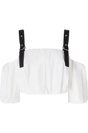 Pinko Top, Dame, Hvid, XS, Bomuld, Hvid Bomuld Crop Top med Rynket Ballonærmer