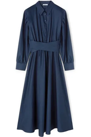 Motivi Kjole, Dame, Blå, 2XL, Bomuld, Skjorteblusekjole i poplin