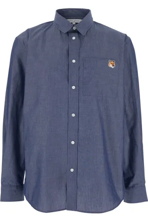 Maison Kitsuné Skjorte, Herre, Blå, L, Bomuld, Rævehoved Casual Skjorte