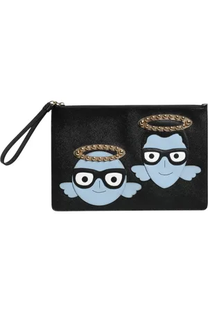 Dolce & Gabbana Taske, unisex, Sort, ONE SIZE, Læder, Sort læder Dgfamily udsmykket mænds pung