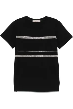 D.EXTERIOR Top, Herre, Sort, S, Bomuld, Sort Rund Hals T-shirt med Monili-detalje