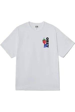 Obey Top, Herre, Hvid, XL, Bomuld, Jordbær Tee med Side Logo Print