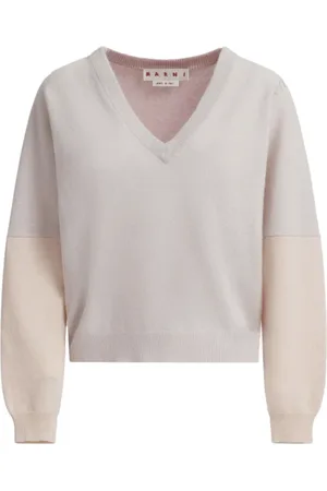 Marni Strik, Dame, Lyserød, S, Uld, Stilfuld V-hals sweater