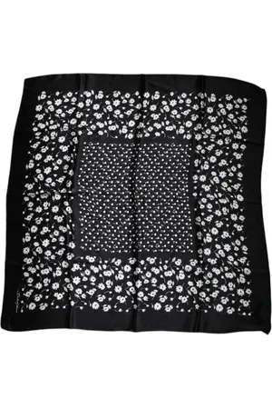 Dolce & Gabbana Tilbehør, Dame, Sort, ONE SIZE, Sort Blomstret Silke Firkantet Wrap Tørklæde