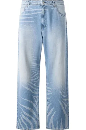 Roberto Cavalli Jeans, Herre, Blå, W32, Denim, Zebra Design Denim Jeans