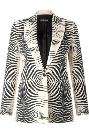 Roberto Cavalli Jakke, Dame, Sort, XS, Tigress Print Blazer med Jaguar Foring