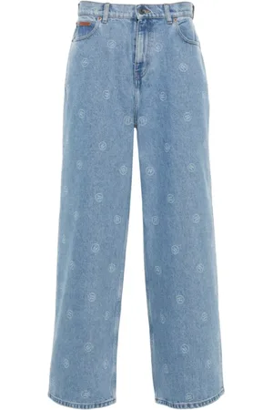 MARTINE ROSE Jeans, Herre, Blå, S, Uld, Blå Wide Leg Jeans