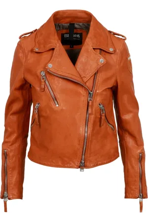 Blauer Jakke, Dame, Brun, M, Læder, Vintage Læderfrakke med Asymmetrisk Lynlås