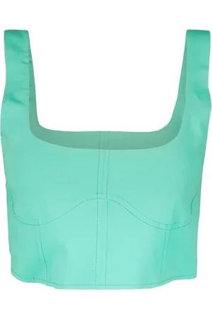 Jucca Top, Dame, Grøn, XS, Creponne Crop Top med Dybe Necklines
