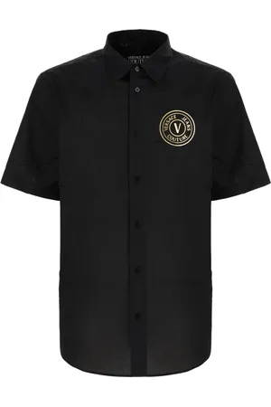 VERSACE Skjorte, Herre, Sort, XS, Bomuld, Afslappet kortærmet bomuldsskjorte