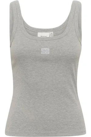 Gestuz Top, Dame, Grå, M, Cropped Logo Top i Grå Melange