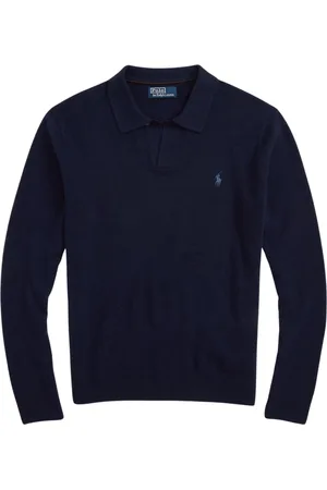 Ralph Lauren Strik, Herre, Blå, XL, Uld, Navy Uld Johnny-Collar Jumper