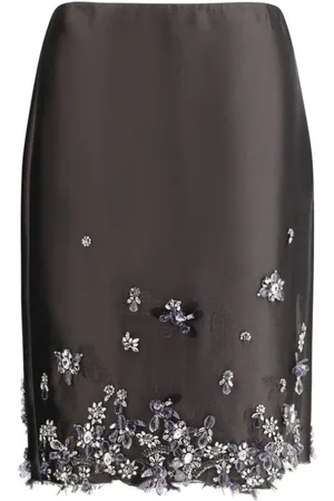 Prada Nederdel, Dame, Grå, XS, Krystal Midi Nederdel